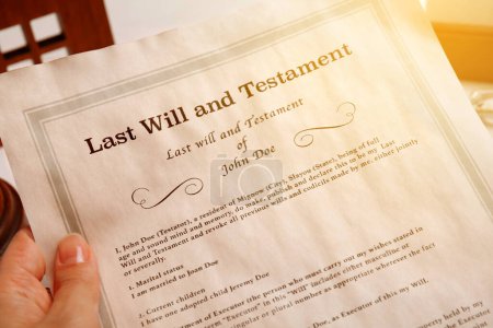 Woman holding Last Will and Testament at table, closeup