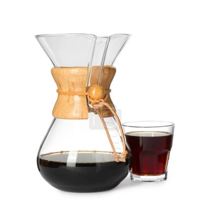 Photo for Chemex coffeemaker and glass of coffee isolated on white - Royalty Free Image
