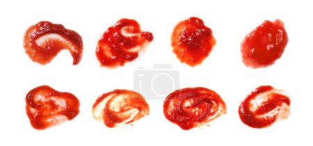 Photo for Tomato paste smears on white background, set - Royalty Free Image
