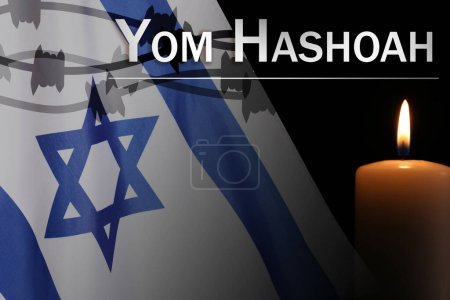 Jom Haschoa. Brennende Kerze und Flagge Israels, Doppelbelichtung