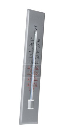 Modern grey weather thermometer on white background