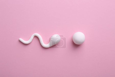 Foto de Concepto de fertilización. Esperma y óvulos sobre fondo rosa, vista superior - Imagen libre de derechos