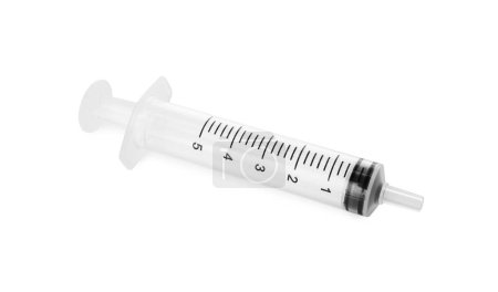 One new medical syringe isolated on white