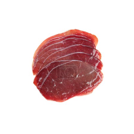 Photo for Slices of tasty bresaola isolated on white, top view - Royalty Free Image