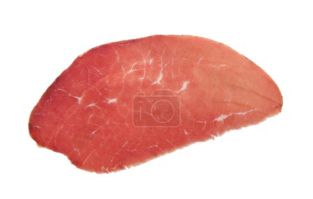Photo for Slice of tasty bresaola isolated on white, top view - Royalty Free Image