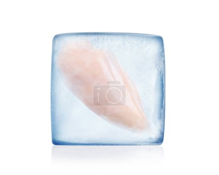 Photo for Frozen food. Raw chicken breast in ice cube isolated on white - Royalty Free Image