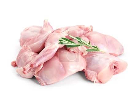 Photo for Fresh raw rabbit meat and rosemary isolated on white - Royalty Free Image