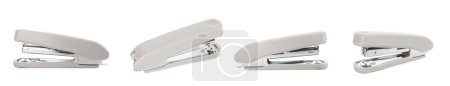 Light grey stapler isolated on white, different sides