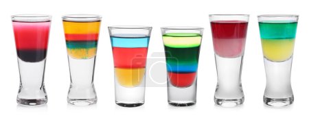 Photo for Different shooters in shot glasses isolated on white, set - Royalty Free Image