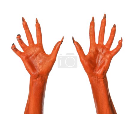 Photo for Creepy monster. Orange hands with claws isolated on white - Royalty Free Image