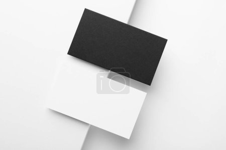 Photo for Blank business cards on white background, flat lay. Mockup for design - Royalty Free Image
