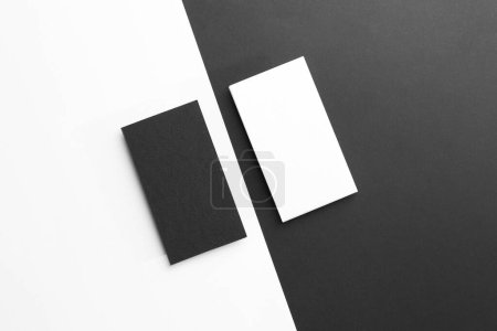 Photo for Blank business cards on color background, flat lay. Mockup for design - Royalty Free Image