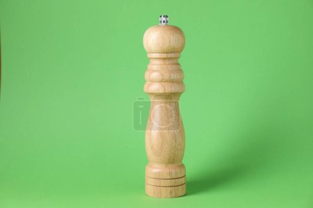 One light wooden shaker on green background