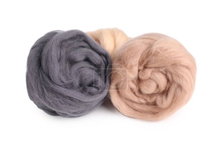 Beige and grey felting wool isolated on white