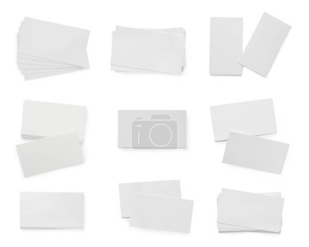 Photo for Many blank business cards isolated on white, top view - Royalty Free Image
