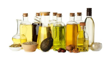 Photo for Vegetable fats. Different cooking oils and ingredients isolated on white - Royalty Free Image