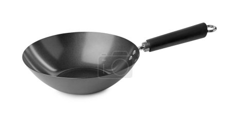 Photo for One empty metal wok isolated on white - Royalty Free Image