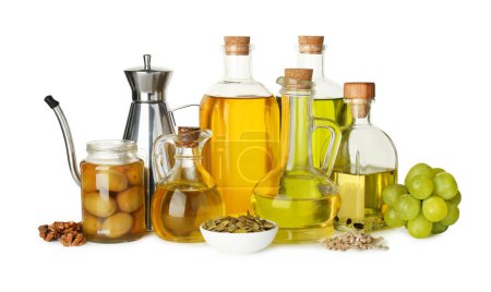 Photo for Vegetable fats. Different cooking oils and ingredients isolated on white - Royalty Free Image