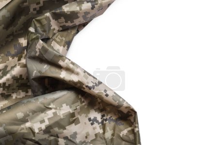 Camouflage fabric isolated on white, above view