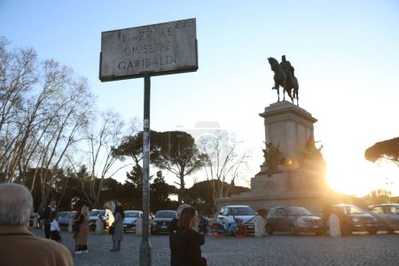 Rome, Italy - February 4, 2024 : Garibaldi monument outdoors, low angle view
