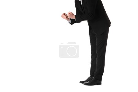 Téléchargez les photos : Homme d'affaires avec des poings en colère sur fond blanc, gros plan - en image libre de droit
