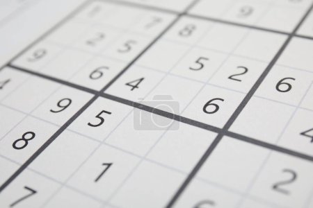 Foto de Sudoku rompecabezas cuadrícula como fondo, vista de cerca - Imagen libre de derechos