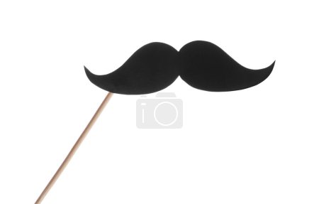 Téléchargez les photos : Fausse moustache en papier sur bâton sur fond blanc - en image libre de droit