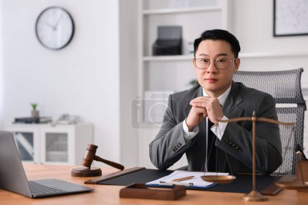 Photo for Notary working at wooden table in office, space for text - Royalty Free Image