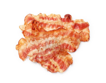 Photo for Delicious fried bacon slices isolated on white, top view - Royalty Free Image