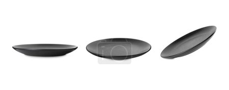 Saubere schwarze Platte isoliert auf weiß, verschiedene Seiten