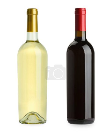 Photo for Bottles of white and red wines isolated on white - Royalty Free Image