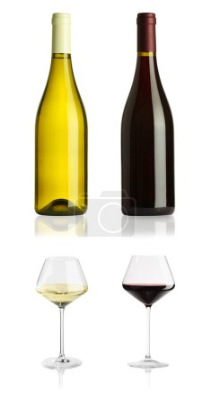 Téléchargez les photos : Vins blancs et rouges isolés sur blanc, ensemble - en image libre de droit