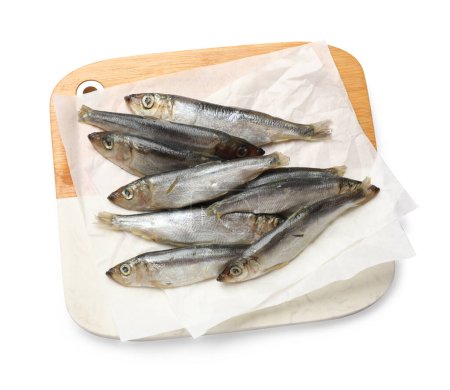 Photo for Fresh raw sprats isolated on white, top view - Royalty Free Image