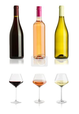 Photo for Different tasty wines isolated on white, set - Royalty Free Image
