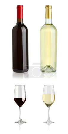 Téléchargez les photos : Vins blancs et rouges isolés sur blanc, ensemble - en image libre de droit