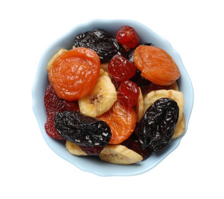 Téléchargez les photos : Mélange de délicieux fruits secs isolés sur blanc, vue de dessus - en image libre de droit