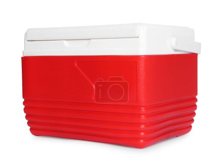 Photo for Red plastic cool box isolated on white - Royalty Free Image