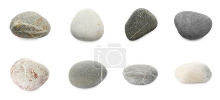Kieselsteine. Verschiedene Steine isoliert auf weiß, gesetzt