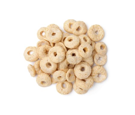 Photo for Tasty sweet cereal rings isolated on white, top view - Royalty Free Image