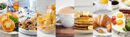 Assortment of tasty breakfasts. Collage with different meals