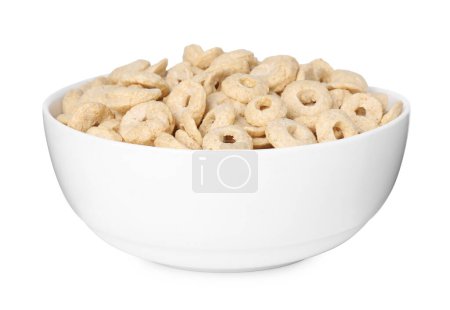Photo for Tasty cereal rings in bowl isolated on white - Royalty Free Image