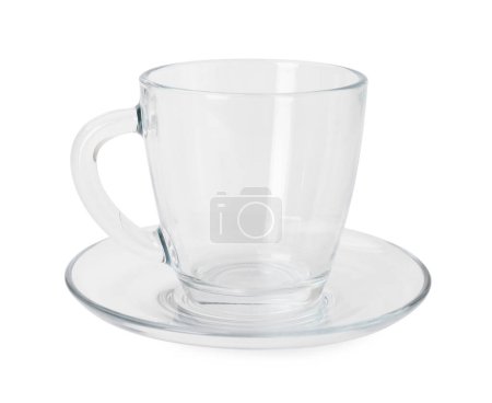 Photo for One clean glass cup and saucer isolated on white - Royalty Free Image