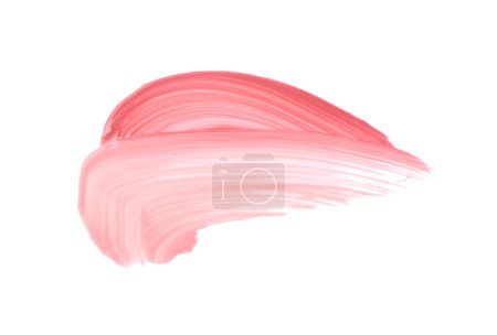Foto de Trazos de brillo de labios de color aislados en blanco, vista superior - Imagen libre de derechos