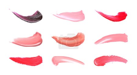 Lèvres brillantes de différentes couleurs sur fond blanc, collection