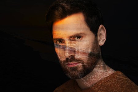 Photo for Double exposure of handsome man and sea at sunset - Royalty Free Image