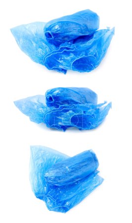 Photo for Set of blue medical shoe covers isolated on white, top and side views - Royalty Free Image