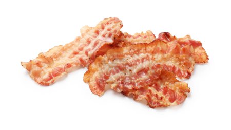 Photo for Delicious fried bacon slices isolated on white - Royalty Free Image