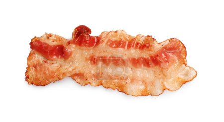 Photo for One fried bacon slice isolated on white, top view - Royalty Free Image