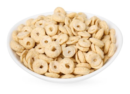 Photo for Tasty cereal rings in bowl isolated on white - Royalty Free Image