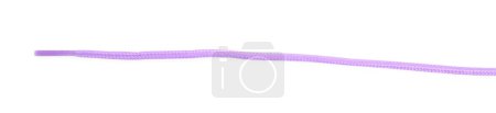 Stylish violet shoe lace isolated on white, top view